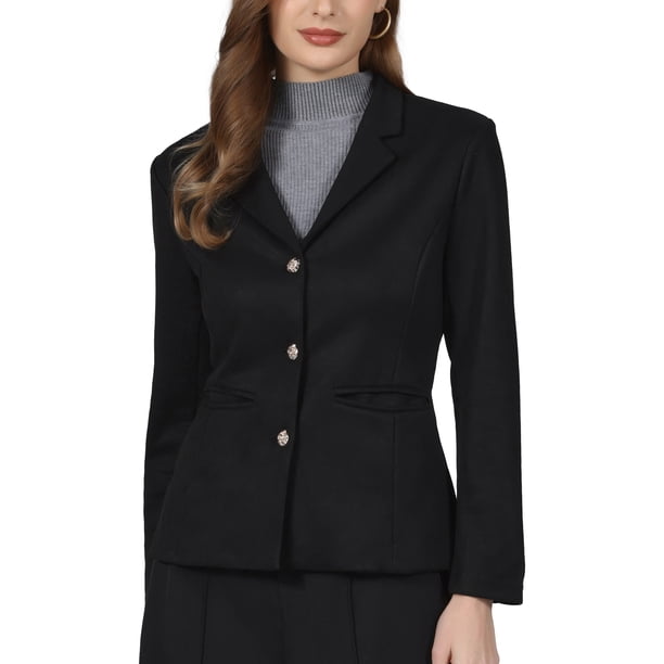 INSPIRE CHIC Chaqueta de Traje Casual de Negocios para Mujer de Imitación de Gamuza con Solapa y Manga Larga XL Negro