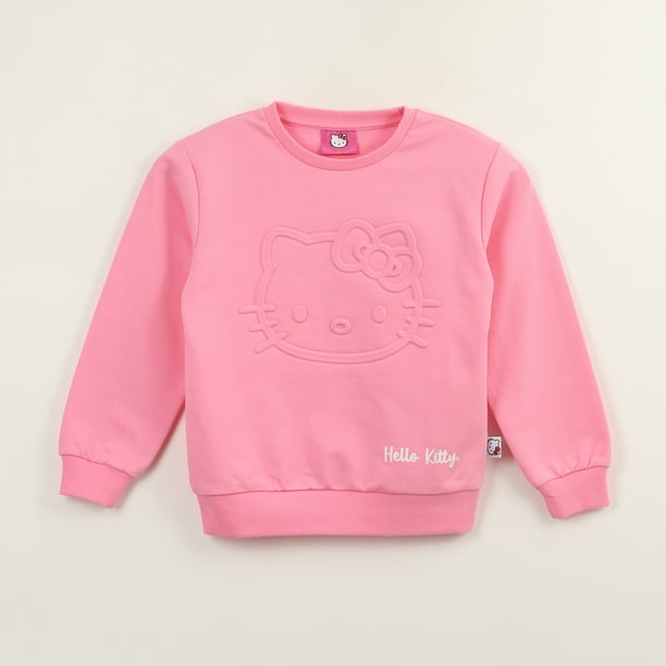 Poleron Cerrado Niña Relieve Emboss Rosado Hello Kitty