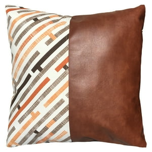 Elizabeth Peper - Funda Cojín Decorativo Ecocuero Naranjo Y Beige 50X50
