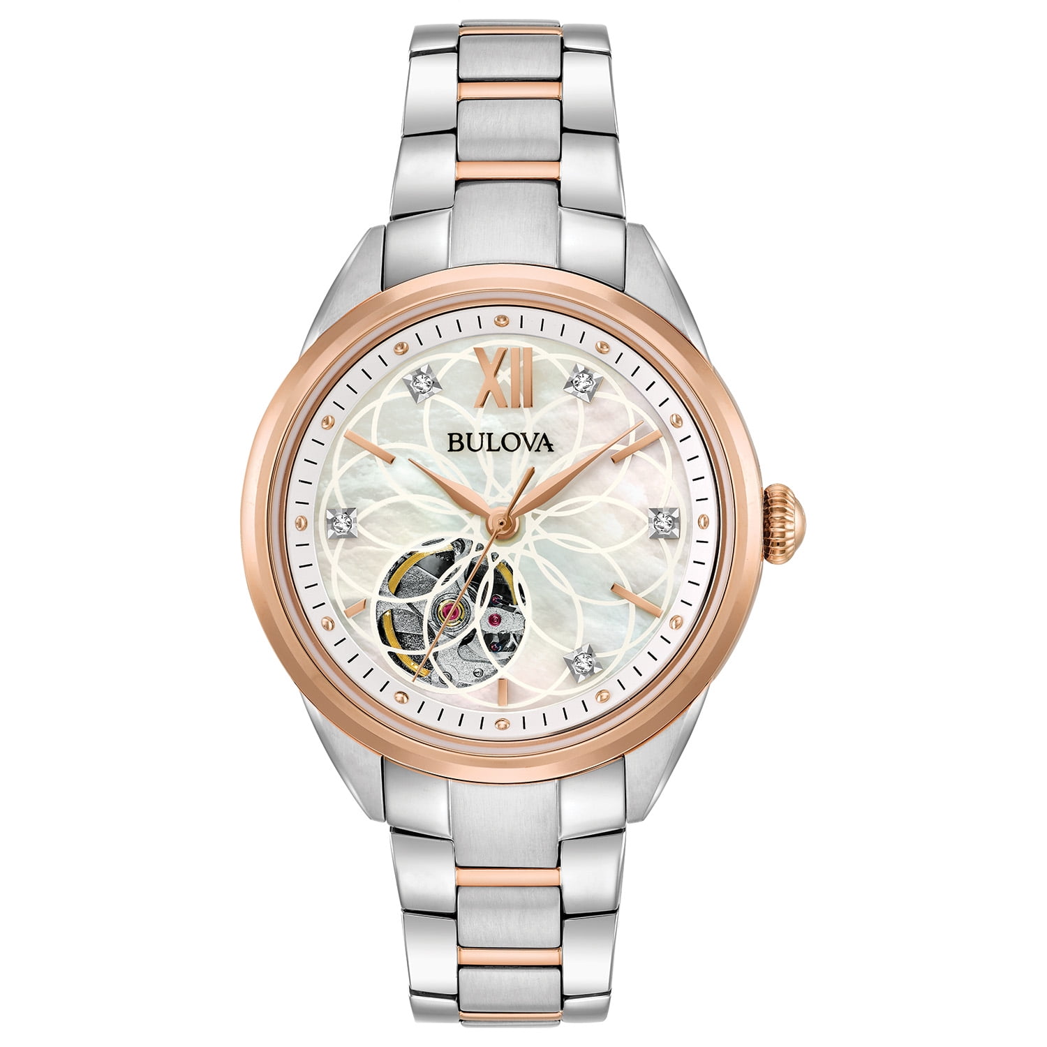 Reloj Bulova Diamonds Análogo De Acero Inoxidable Con Esfera Blanca Nácar Para Mujer 98p170