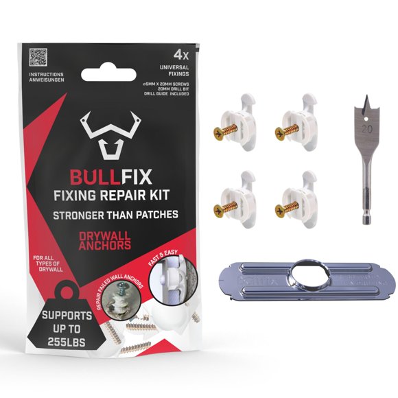 Kit de reparación de anclajes para paneles de yeso Bullfix – Pack de 4 – 113 kg