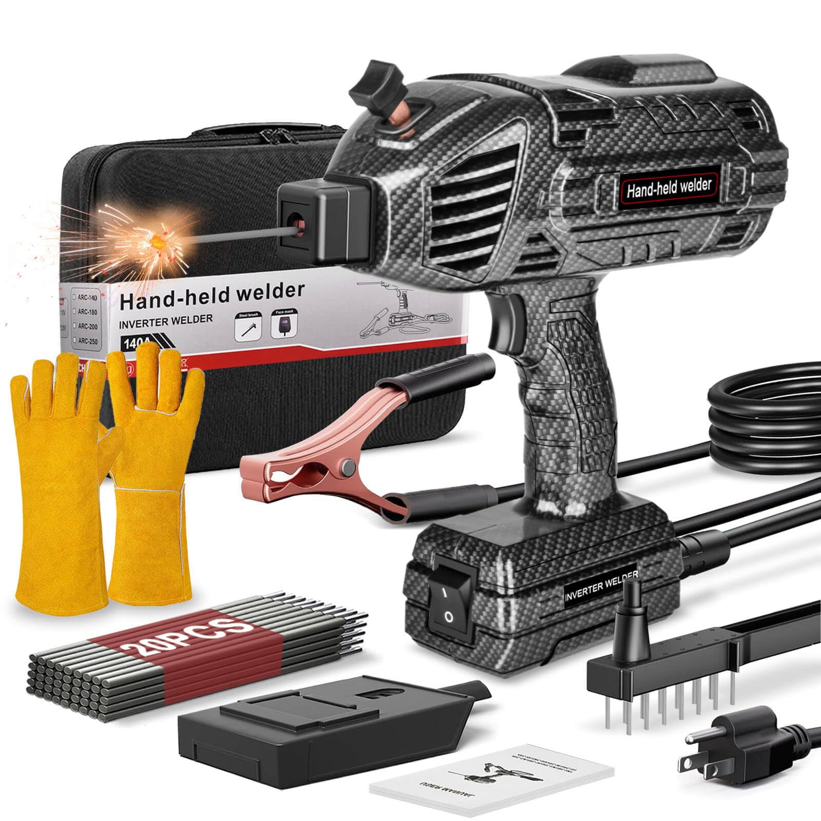 Máquina De Soldar Portátil Hgnvgz 140a 110v Con Estuche Y Accesorios