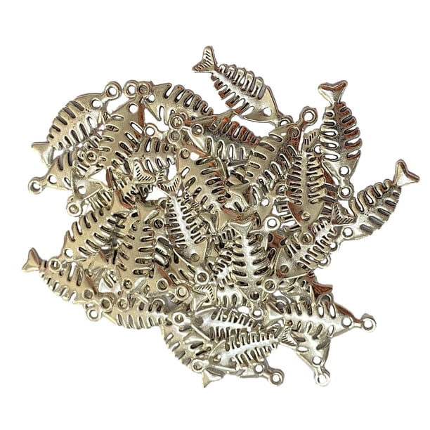 50x amuletos de pescado, amuletos de esqueleto de pescado de aleación, colgantes de pescado a granel, amuletos colgantes de pescado de aleación para Argén