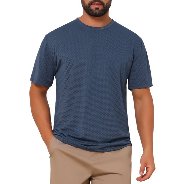 INSPIRE CHIC Camiseta Texturizada para Hombre de Manga Corta Cuello Redondo Casual de Verano Tallas M Azul Marino