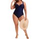 thumbnail image 5 of Agnes Orinda Traje de Baño de Una Pieza para Mujer Tallas Grandes Conjunto de Traje de Baño Escote en V Cruzado Frontal Control de Abdomen Push Up Traje de Baño Retro Fruncido L Azul Marino, 5 of 8