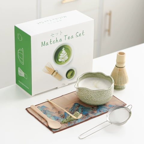 Xusx111 - Matcha Whisk Set, Cerámica Matcha Kit Set Incluye Matcha Tazón, Y Soporte, Cuchilla De Bambú, Cuchilla Descanso, Tamizador Y Toalla De Té - 8 Piezas Matcha Kit Para Amantes De Matcha (Mottled Verde)