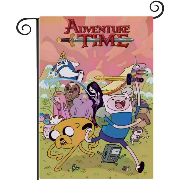Hora de Aventura-bandera de jardín temática. Regalo perfecto para fans, amigos y familiares, ideal para actividades al aire libre y decoración de fiestas.28CM*45CM