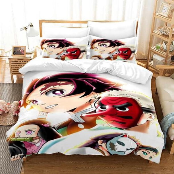 Anime Character Demon Slayer Quilt Duvet Cover Set Bedclothes Super 3-Piece Bedding Set