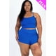 thumbnail image 1 of Saronite Conjunto de Top Corto de Punto Acanalado Liso con Tirantes Ajustables, Shorts Fruncidos y Cinturilla Elástica, Talla Real (Talla Grande para Mujer), 1 of 5