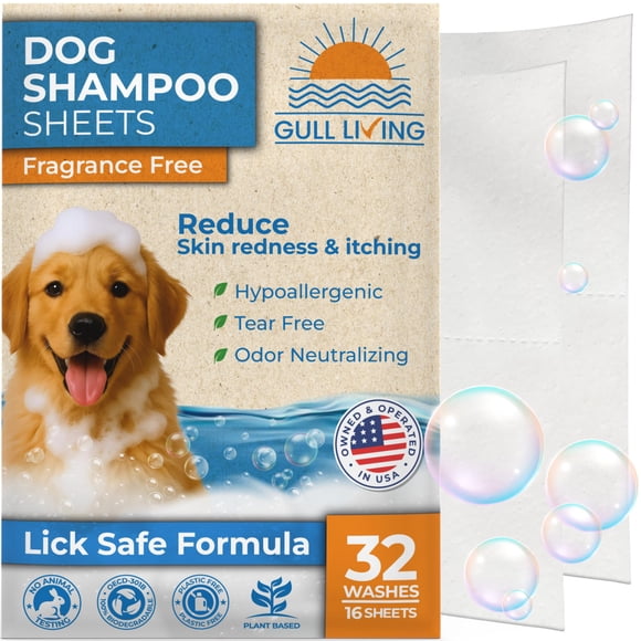 Toallitas de champú seco para perros Gull Living hipoalergénicas, 32 lavados