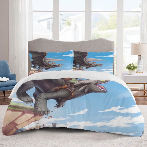 How to Train Your Dragon Bedding Sets Cartoon Duvet Cover Lightweight 3 Piece Bet Sets for Kids Boys Girls