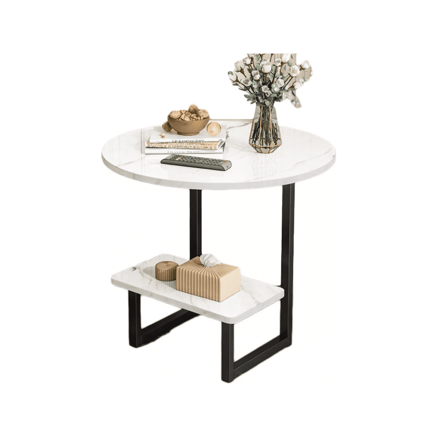 Importclick - Mesa Centro Redonda Living Hogar Fierro Madera Blanca