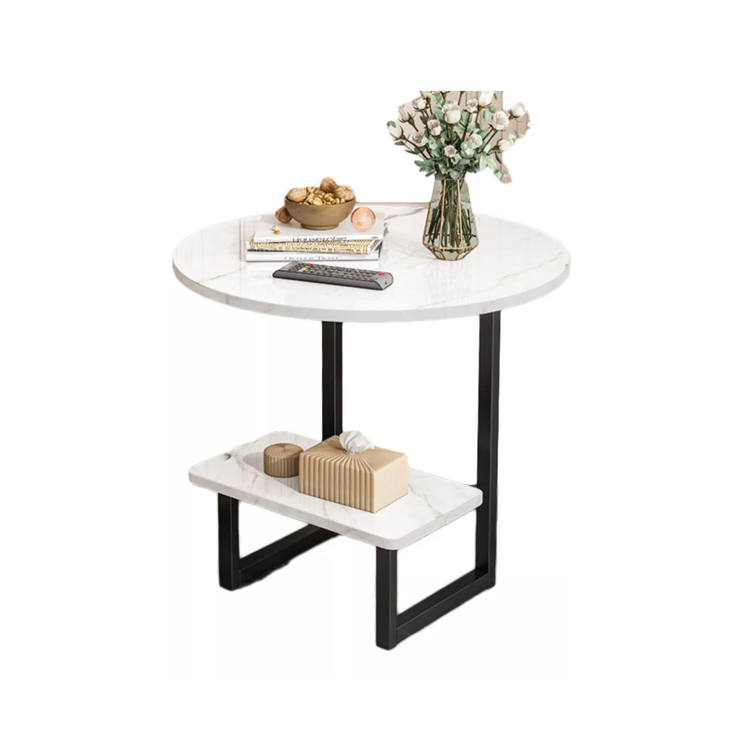 Importclick - Mesa Centro Redonda Living Hogar Fierro Madera Blanca