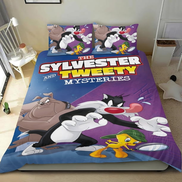 Sylvester y Tweety Pie Conjunto de sábanas temático, trío de piezas, cómodo y amigable con la piel, diseño único, regalo de decoración para el hogar para familiares, amigos y fans,173cm *218cm