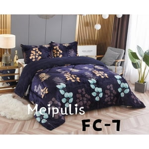 Aladdins Shop - Cobertor De Invierno De Plush Y Chiporro 2 Plazas Azul Marino Floreado