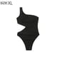 thumbnail image 2 of Traje de baño de una pieza con corte negro para mujer, traje de baño de un solo hombro, monokini acanalado., 2 of 7