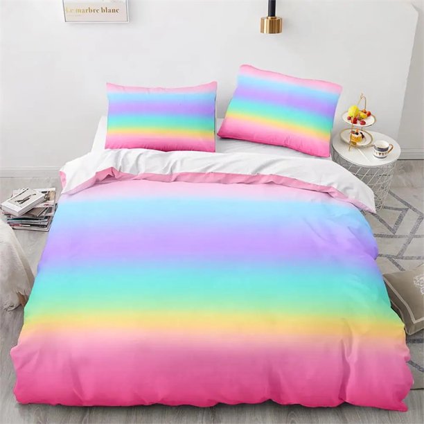 Rainbow Gradient Duvet Cover Set for Kids Bedding Set Cute Rainbow Style Quilt Cover