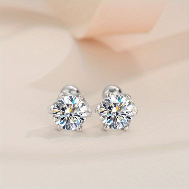 1pair 925 Sterling Silver Real Moissanite Stud Earrings With Spiral Ear Clog For Men Women Couples, Hip Hop Style Fashion Sports Style Holiday Gift
