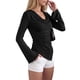 thumbnail image 3 of INSPIRE CHIC Blusa de punto ajustada asimétrica para mujer Y2K con cuello drapeado y mangas largas de trompeta Primavera Otoño Camisas para salir Mediana Negra, 3 of 6