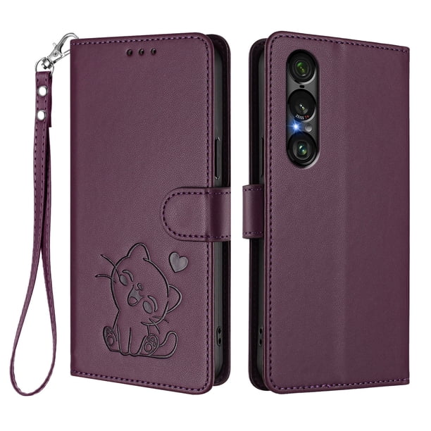 Funda Billetera con Espacio para Fotos para Sony Xperia 1 VII, Morado Oscuro