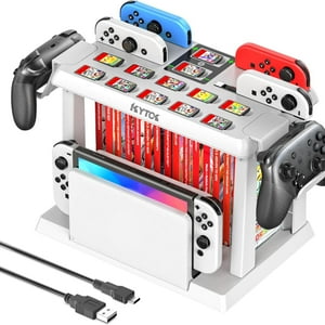 Genérico - Estación Organizadora De Juegos Switch Con Cargador De Mandos, Base De Carga Para Nintendo Switch/Oled Joycons Kit De Almacenamiento De Accesorios-Blanco