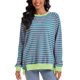 thumbnail image 2 of ATHLECHIC Sudadera de Mujer a Rayas Ajuste Suelto Manga Larga Cuello Redondo Pullover Talla S Verde Rosa, 2 of 4