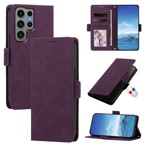Funda Billetera Delgada para Samsung Galaxy S25 Edge con Ranuras y Soporte Morado oscuro