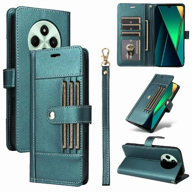 FOXDOCK Funda tipo Cartera para Xiaomi Redmi 14C – Cubierta de Cuero PU con Múltiples Ranuras, Bolsillo para Efectivo y Correa de Muñeca