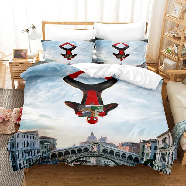 x80 Bed SheetsNew Spider-Man Bedding Polyester Piece Digital Printed Soft Bedroom Decor Boys Kids Comforter Set Full Size 3-Piece Bedding Set (1 Duvet Cover + 2 Pillow Shams) nj80