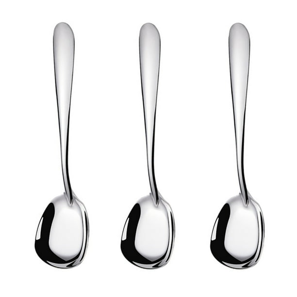 Cucharas cuadradas de acero inoxidable, cucharas de arroz, cucharas de sopa, pulido espejo, juego de cubiertos de 3 (plata)
