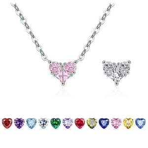 Collar Heshpaws 925 Sterling Silver Corazón Doble Faz Con Zirconia Plata