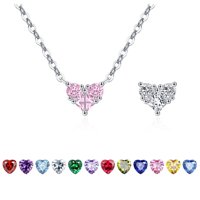 Collar Heshpaws 925 Sterling Silver Corazón Doble Faz Con Zirconia Plata