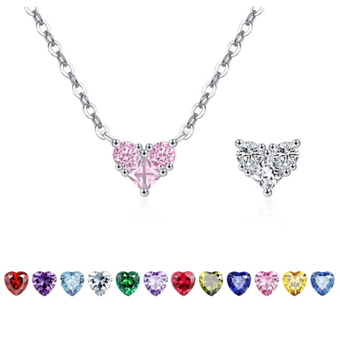 Collar Heshpaws 925 Sterling Silver Corazón Doble Faz Con Zirconia Plata