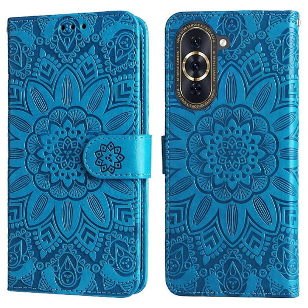 Funda tipo cartera FOXDOCK para Huawei Nova 10 Pro , diseño girasol en relieve, cuero PU, cierre magnético, soporte y tarjetero