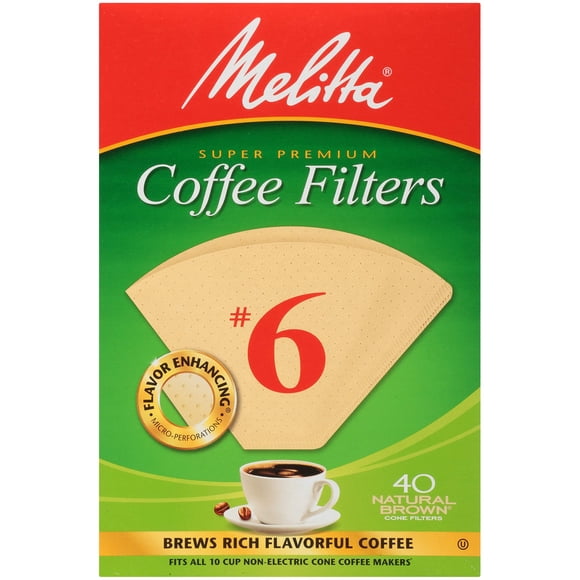 Filtros de café Melitta #6 Cone, 40 unidades, sin blanquear, marrón