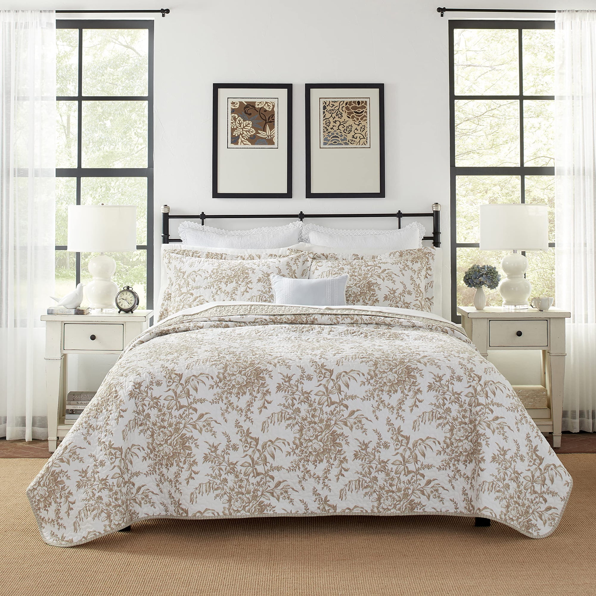 Juego De Colcha Laura Ashley Bedford Mocha Twin 100% Algodón