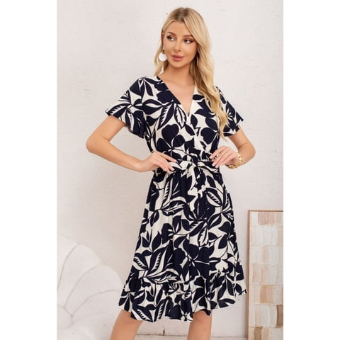 Likeshop - Vestido Corto Mujer Cruzado Manga Corta Estampado 3367