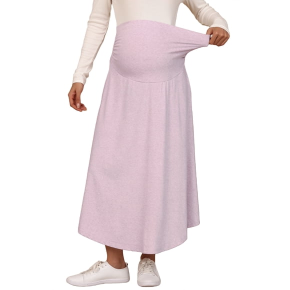 Falda de Maternidad INSPIRE CHIC con Bolsillos Sobre el Vientre Maxi Cintura Alta Línea A Sólida Elástica para Trabajo Ropa de Oficina Elástica X-Large Rosa