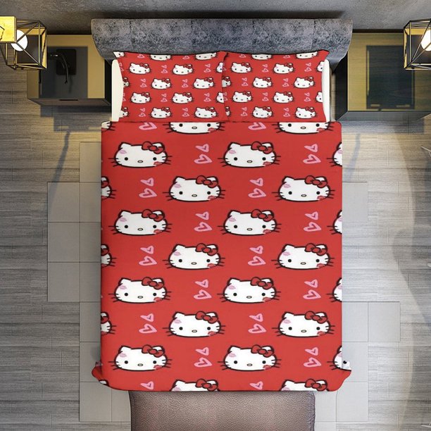 Red Hello Kitty Comforter Twin SizeComforter Set for Kids Girls3Pcs Bedding Set Printed Comforter with 2 PillowcasesDown AlternativeSoft and Lightweight Bed Sheets