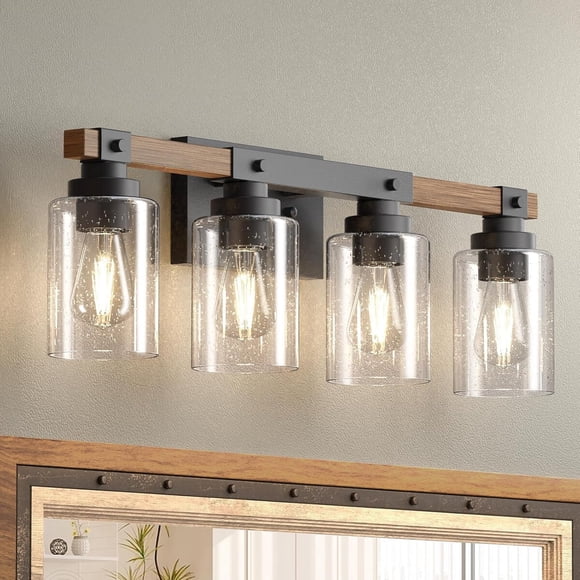 Amico 4Light Farmhouse Bathroom Vanity Light, Seeded Glass