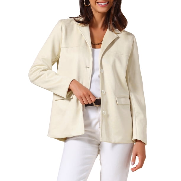 INSPIRE CHIC Chaqueta Blazer de Mujer de Ante Sintético Vintage Casual con Botones y Bolsillos L Caqui
