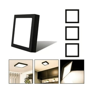 Genérico - 3 Foco Plafon Sobrepuesto Cuadrado 18W Luz Calida B. Negro