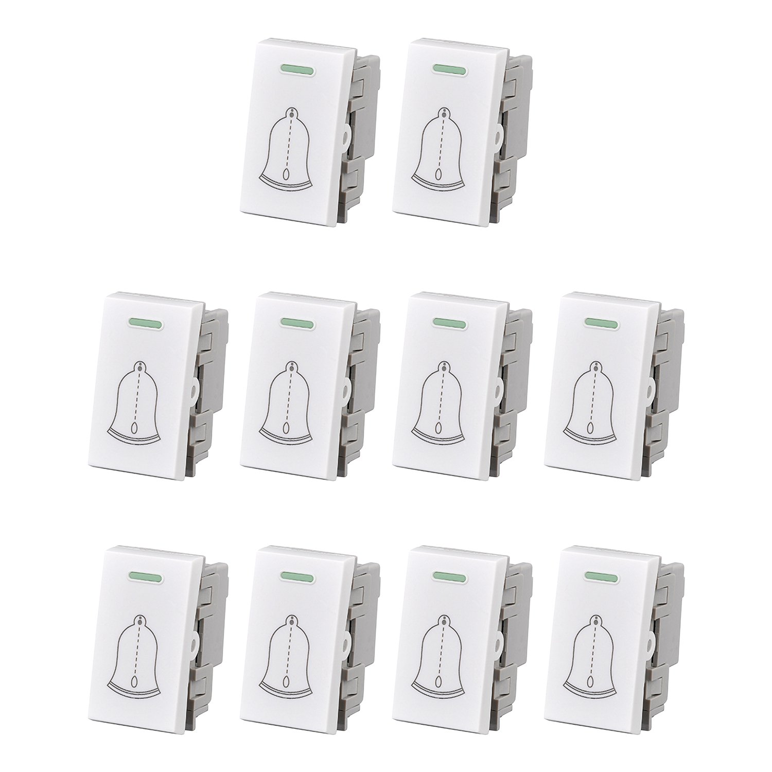 Genérico - Pack 10 Modulo Interruptor Pulsador 10a 250v Diseño Campana Blanco