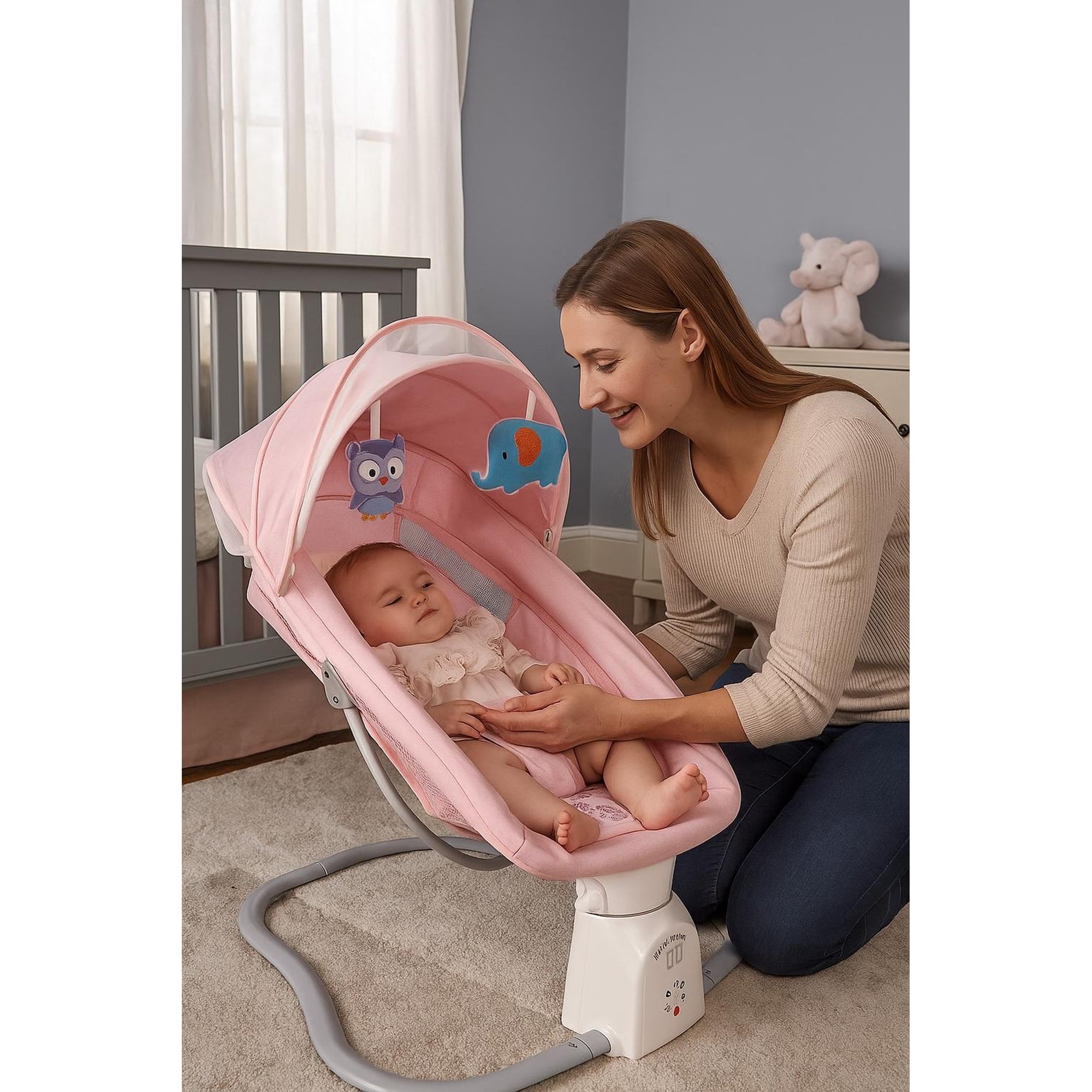 Jagima - Cuna Bebe Mecedor Eléctrico 3 En 1 Música Silla Mecedora Rosa