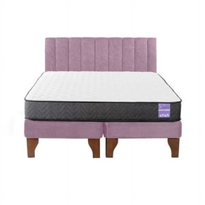 5° Sueño - Cama Europea 2 Plazas + Respaldo Tubular Madera Rosado
