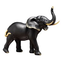 Bothyi - Estatua De Elefante Oficina Estatua De Animal Hecha A Mano Adornos Cabeza Negra Hacia Arriba