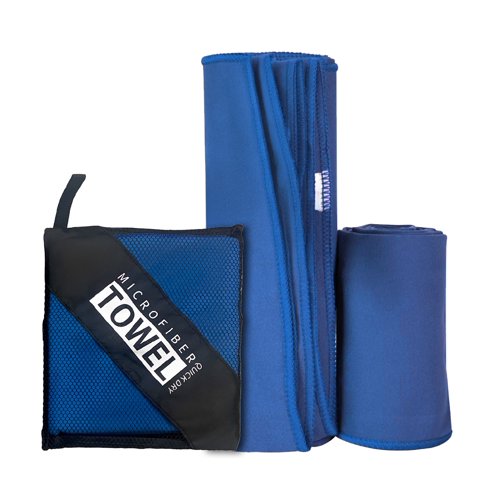 Toallas Microfibra Grande Secado Rápido Pack + Estuche Azul K-Fit