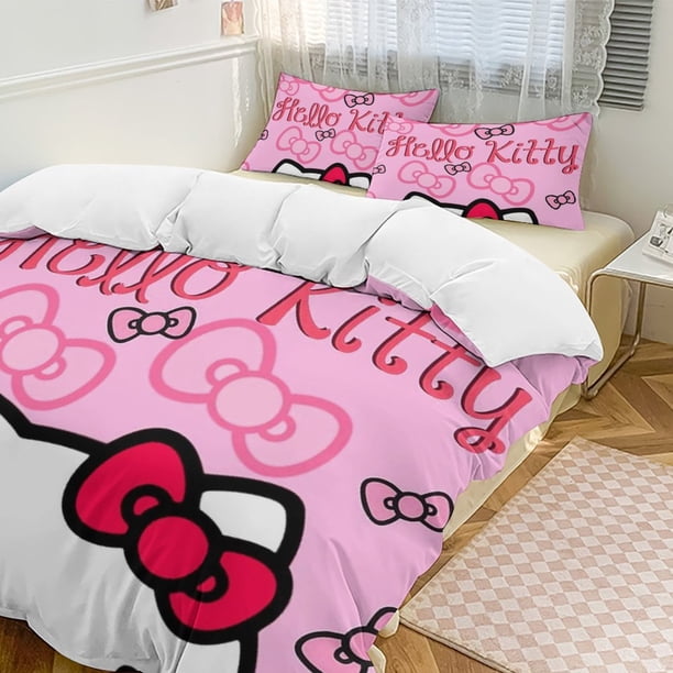Hello Kitty 3-Piece Twin Bed Set - Includes 1 Single Comforter And 2 Pillowcases Bedding - Fade Resistant Microfiber - Hello Kitty