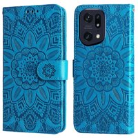Funda Tipo Cartera Foxdock Para Oppo Find X5 Pro , Diseño Girasol En Relieve, Cuero Pu, Cierre Magnético, Soporte Y Tarjetero