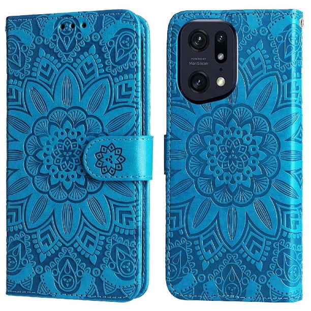 Funda tipo cartera FOXDOCK para OPPO Find X5 Pro , diseño girasol en relieve, cuero PU, cierre magnético, soporte y tarjetero